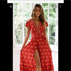 NWT Charlie Charlie Charlotte red wrap maxi dress size L
